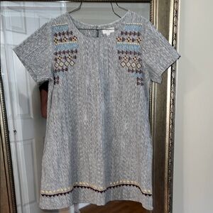 2/$10
Umgee Dress grey embroidered mini dress with pockets.  Small. EUC